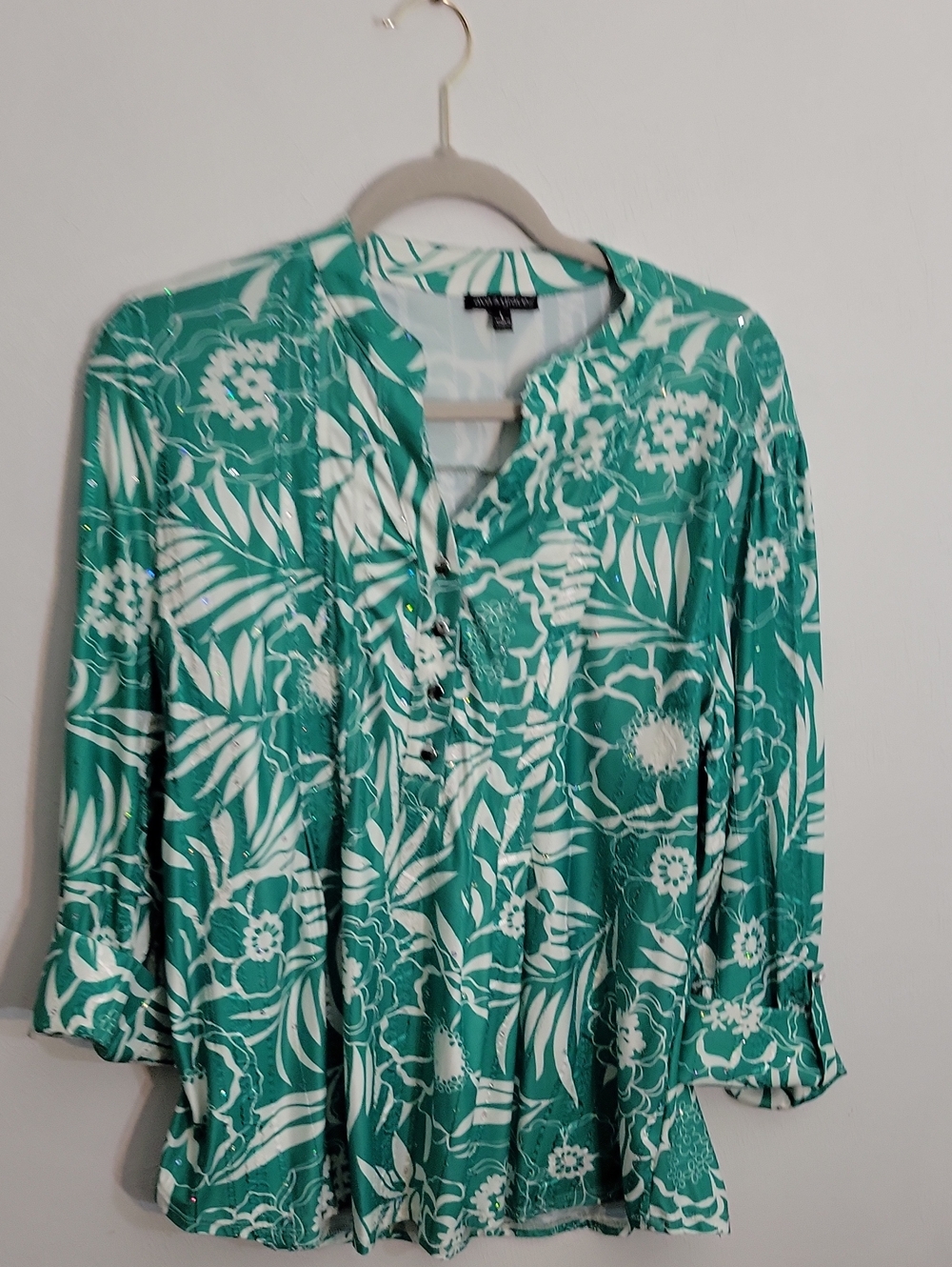 Ava A Grace Green Floral Tie-Neck Women’s Blouse